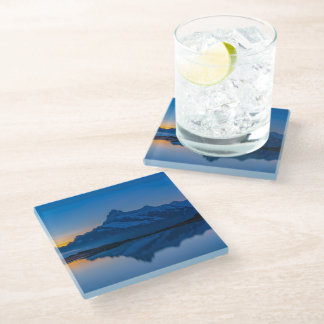Blauwe Berg Zonsondergang Waterreflectie Glazen Onderzetter