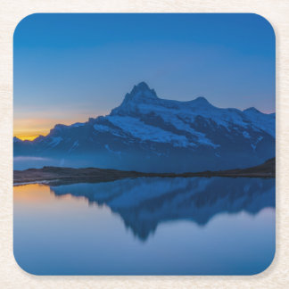 Blauwe Berg Zonsondergang Waterreflectie Kartonnen Onderzetters