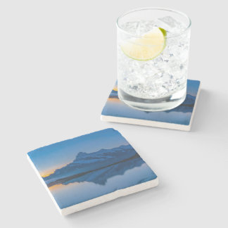 Blauwe Berg Zonsondergang Waterreflectie Stenen Onderzetter
