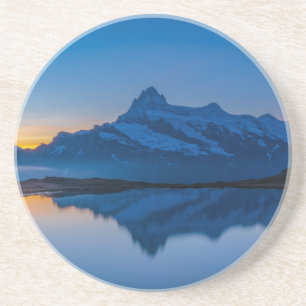 Blauwe Berg Zonsondergang Waterreflectie Zandsteen Onderzetter