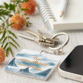 Blauwe bergen Artistieke schilderende Natuur Lover Sleutelhanger (Voorkant Rechts)