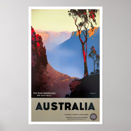 Blauwe bergen Australië vintage-reis Poster (Voorkant)
