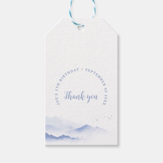 Blauwe bergen Bedankt voor je verjaardag Cadeaulabel (Voorkant)