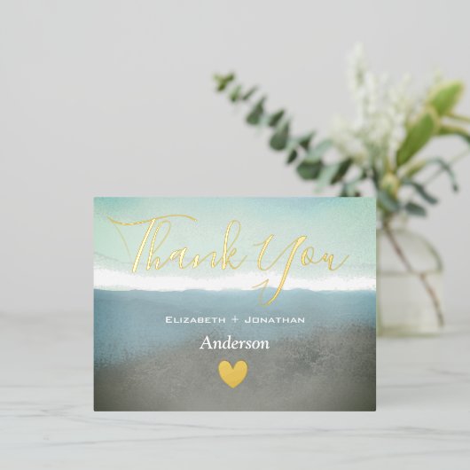 Blauwe bergen dank je goud folie uitnodiging briefkaart (Staand Voorkant)