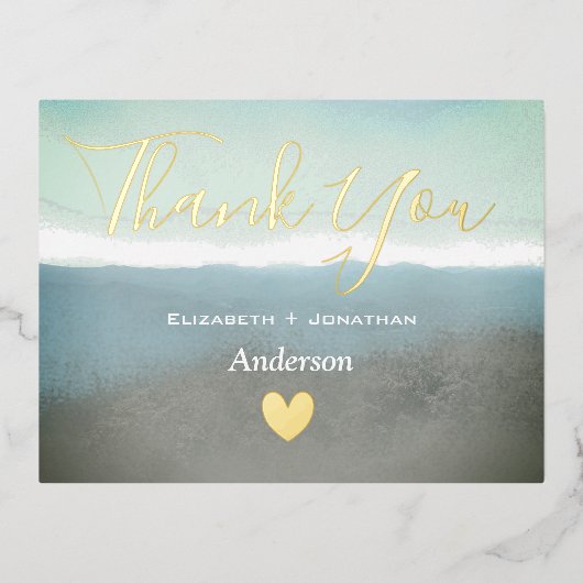 Blauwe bergen dank je goud folie uitnodiging briefkaart (Voorkant)