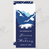 Blauwe bergen en coniferen bomen bruiloft programm programmakaart (Voorkant / Achterkant)