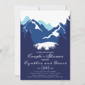 Blauwe bergen en naaldbomen, trouwparen douchen kaart (Voorkant)