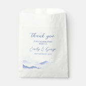 Blauwe bergen en vogels bruiloft bedankzakje (Voorkant)