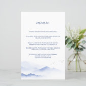 Blauwe bergen en vogels bruiloft menu (Staand voorkant)