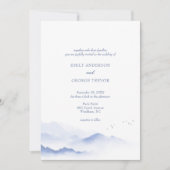 Blauwe bergen en vogels bruiloft uitnodiging (Voorkant)