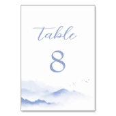 Blauwe bergen en vogels trouwtafel nummer kaart (Achterkant)
