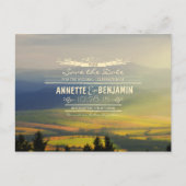 Blauwe bergen en zonsondergangshorizons redden de aankondigingskaart (Voorkant)