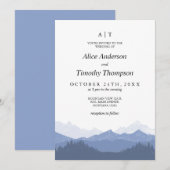 Blauwe Bergen Monogram Bruiloft Kaart (Voorkant / Achterkant)