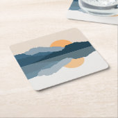Blauwe bergen weerspiegeld in het meer kartonnen onderzetters (Schuin)
