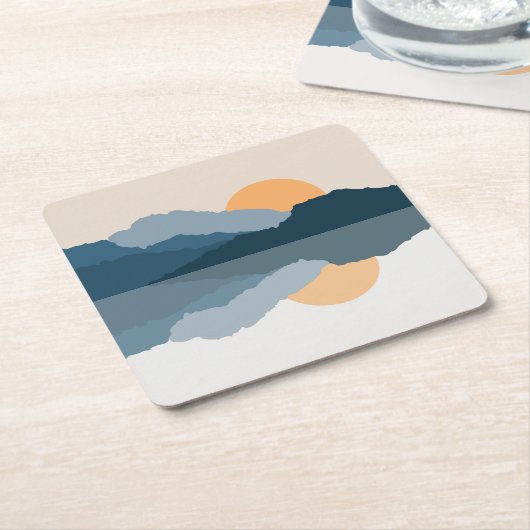 Blauwe bergen weerspiegeld in het meer kartonnen onderzetters (Schuin)