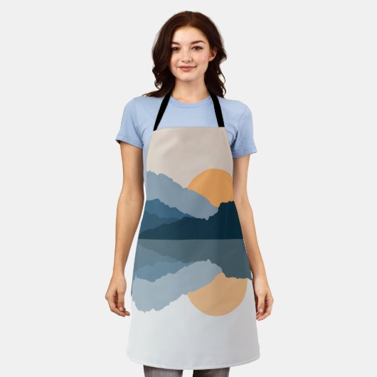 Blauwe bergen weerspiegeld in het meer schort (Gedragen)