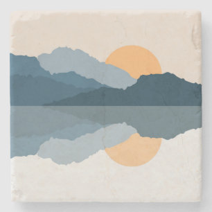 Blauwe bergen weerspiegeld in het meer stenen onderzetter