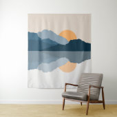 Blauwe bergen weerspiegeld in het meer wandkleed (In situ)