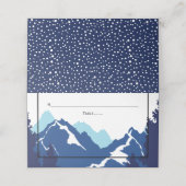 Blauwe bergen winter bruiloft gevouwen escort plaatskaartje (Buitenkant ongevouwen)