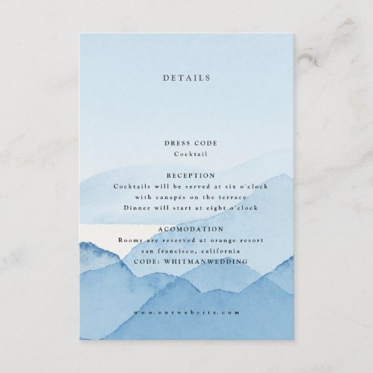 Blauwe Bergketen Landschap Bruiloft Details Informatiekaartje (Voorkant)
