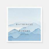 Blauwe Bergketen Landschap Bruiloft Monogram Servet (Voorkant)