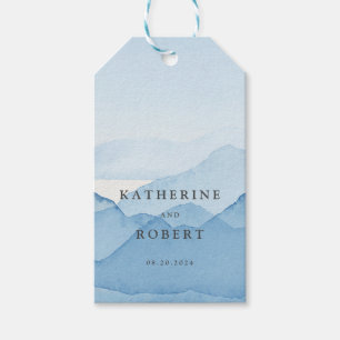 Blauwe Bergketen Landschap Trouw Monogram Cadeaulabel