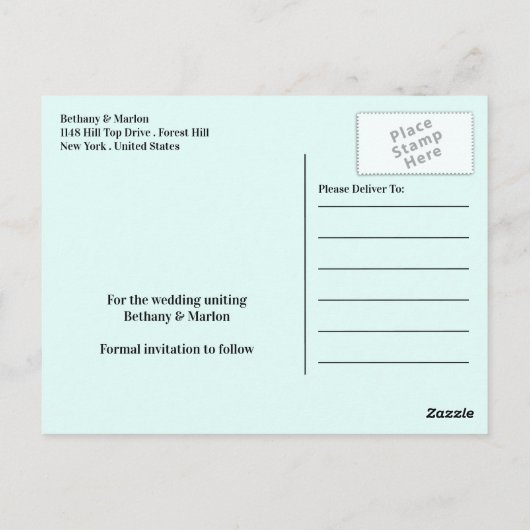 Blauwe bergketen, rustieke bruiloft Bewaar de datu Briefkaart (Achterkant)