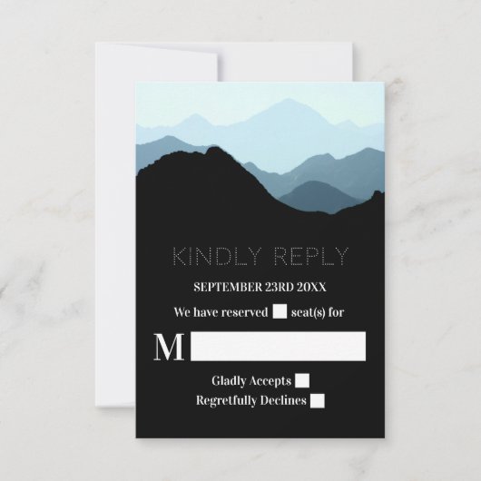 Blauwe Bergketen, Rustieke Bruiloft RSVP Kaartje (Voorkant)