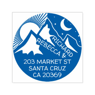 Blauwe Berglandschap Silhouet Retouradres Zelfinktende Stempel