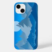 Blauwe bergtoppen landschapsillustratie Case-Mate iPhone case (Achterkant)