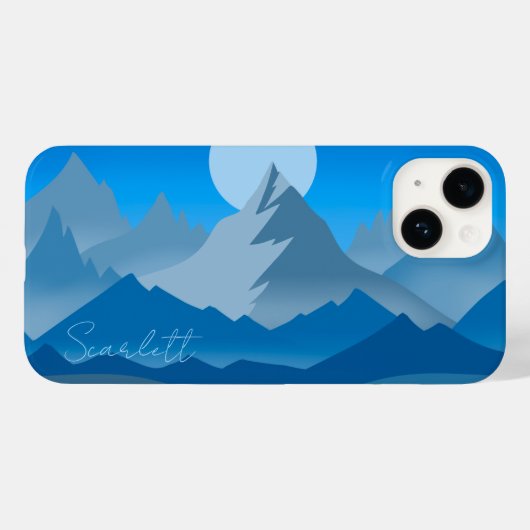 Blauwe bergtoppen landschapsillustratie Case-Mate iPhone case (Achterkant (horizontaal))