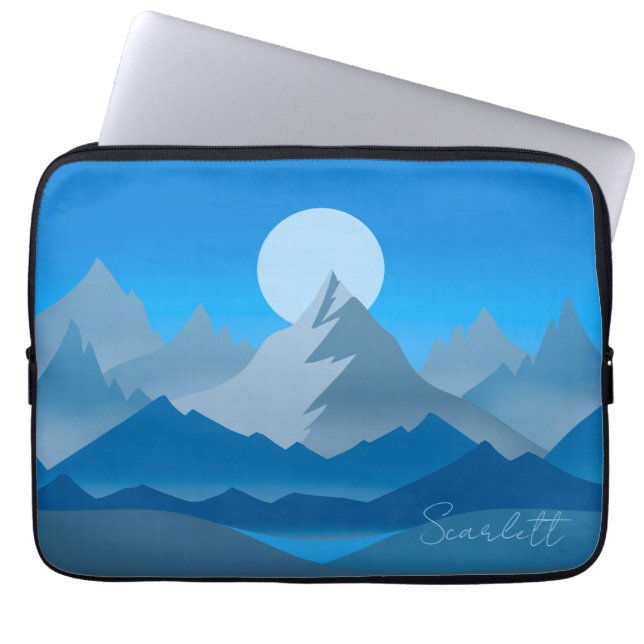 Blauwe bergtoppen landschapsillustratie laptop sleeve (Voorkant)
