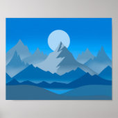 Blauwe bergtoppen landschapsillustratie poster (Voorkant)