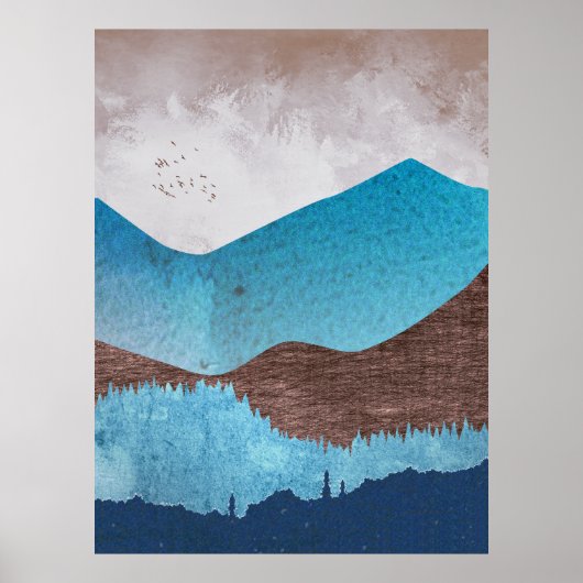 Blauwe Bergtoppen Poster (Voorkant)