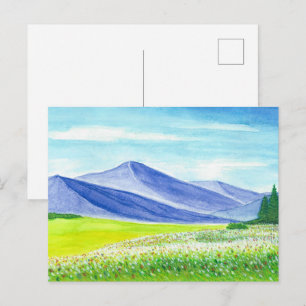 Blauwe Bergvallei Wilde Bloemen Aquarel Briefkaart