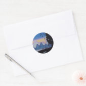 Blauwe bergzonsondergang abstract landschapsschild ronde sticker (Envelop)