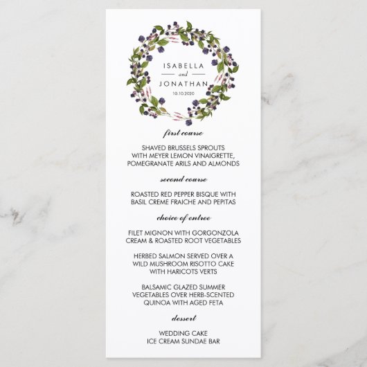 Blauwe bes krans | huwelijksmenu menu (Voorkant)