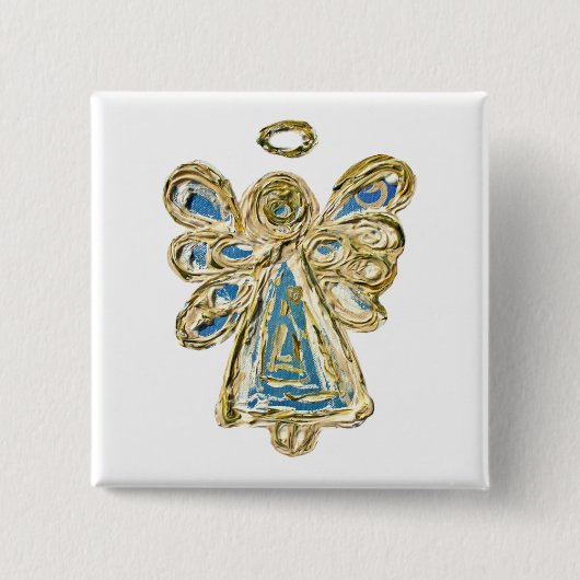 Blauwe Beschermengel Douane Kerst Knop Speldje (Voorkant)