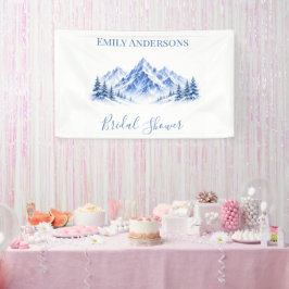 Blauwe Besneeuwde Aquarel Bergen Bruidsborrel Spandoek