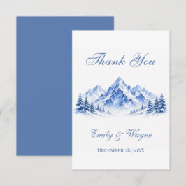 Blauwe Besneeuwde Aquarel Bergen Bruiloft Bedankkaart
