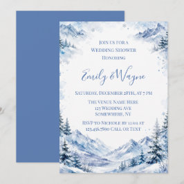 Blauwe Besneeuwde Aquarel Bergen Bruiloft Feest Kaart