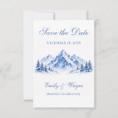 Blauwe Besneeuwde Bergen Bruiloft Save the Date Ka (Voorkant)