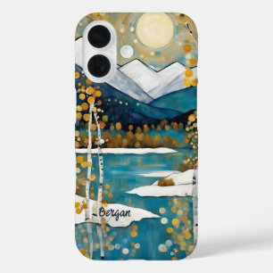 Blauwe besneeuwde bergnaam iPhone / iPad hoes