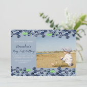 Blauwe bessen 1e bessen eerste verjaardag foto fru kaart (Staand voorkant)