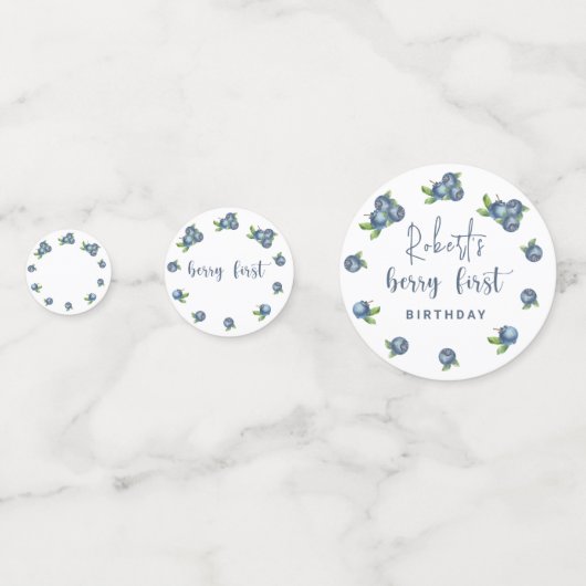 Blauwe bessen 1e verjaardag kinder feest confetti (Voorkanten)