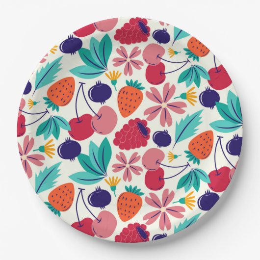 Blauwe bessen Aardbeien Bessen zoete Verjaardag Papieren Bordje (Voorkant)