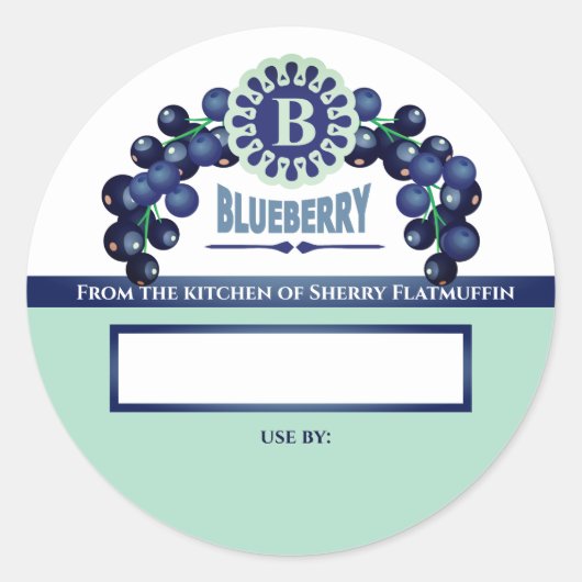 Blauwe bessen blauwe bessen taart fruit jam inblik ronde sticker (Voorkant)