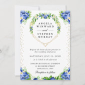 Blauwe bessen Bloemen Hart Krans Bruiloft Kaart (Voorkant)