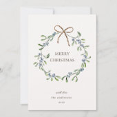 Blauwe bessen Elegante krans Vrolijke Kerstmis Kaa Feestdagenkaart (Voorkant)