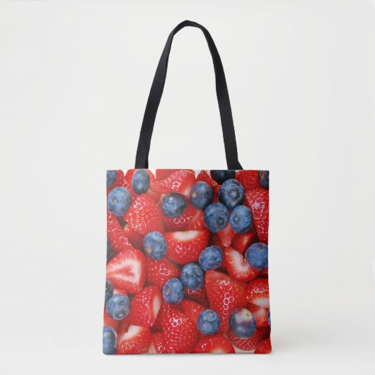 Blauwe bessen en aardbeien tote bag (Voorkant)